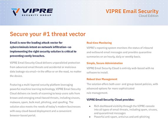 VIPRE Email Security Cloud data sheet cover