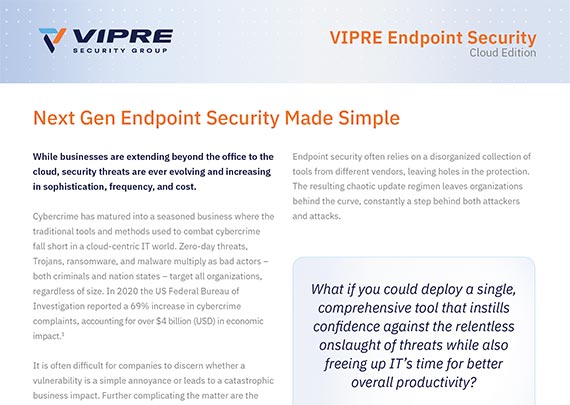 VIPRE Endpoint Security Cloud datas heet cover