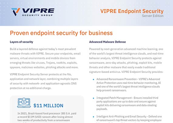 VIPRE Endpoint Security Server data sheet cover