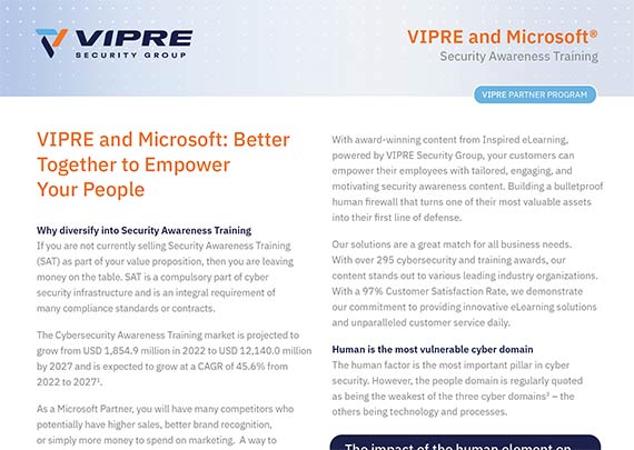 front cover of VIPRE and Microsoft® Security Awareness Training data sheet