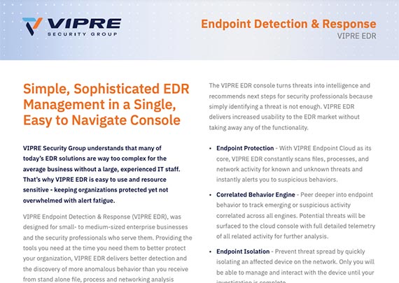 VIPRE Endpoint Detection & Response data sheet cover
