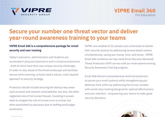 VIPRE Email 360 for Education data sheet cover