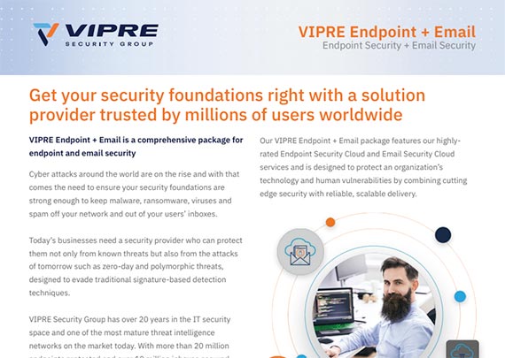 VIPRE Endpoint Security + Email Security data sheet cover