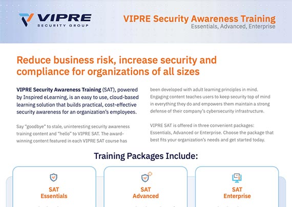 front cover of VIPRE Security Awareness Training data sheet