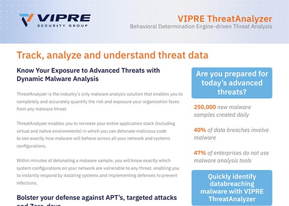 VIPRE ThreatAnalyzer data sheet cover